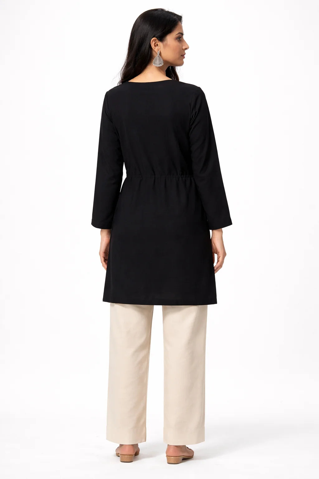 Black V-Neck Straight Kurti