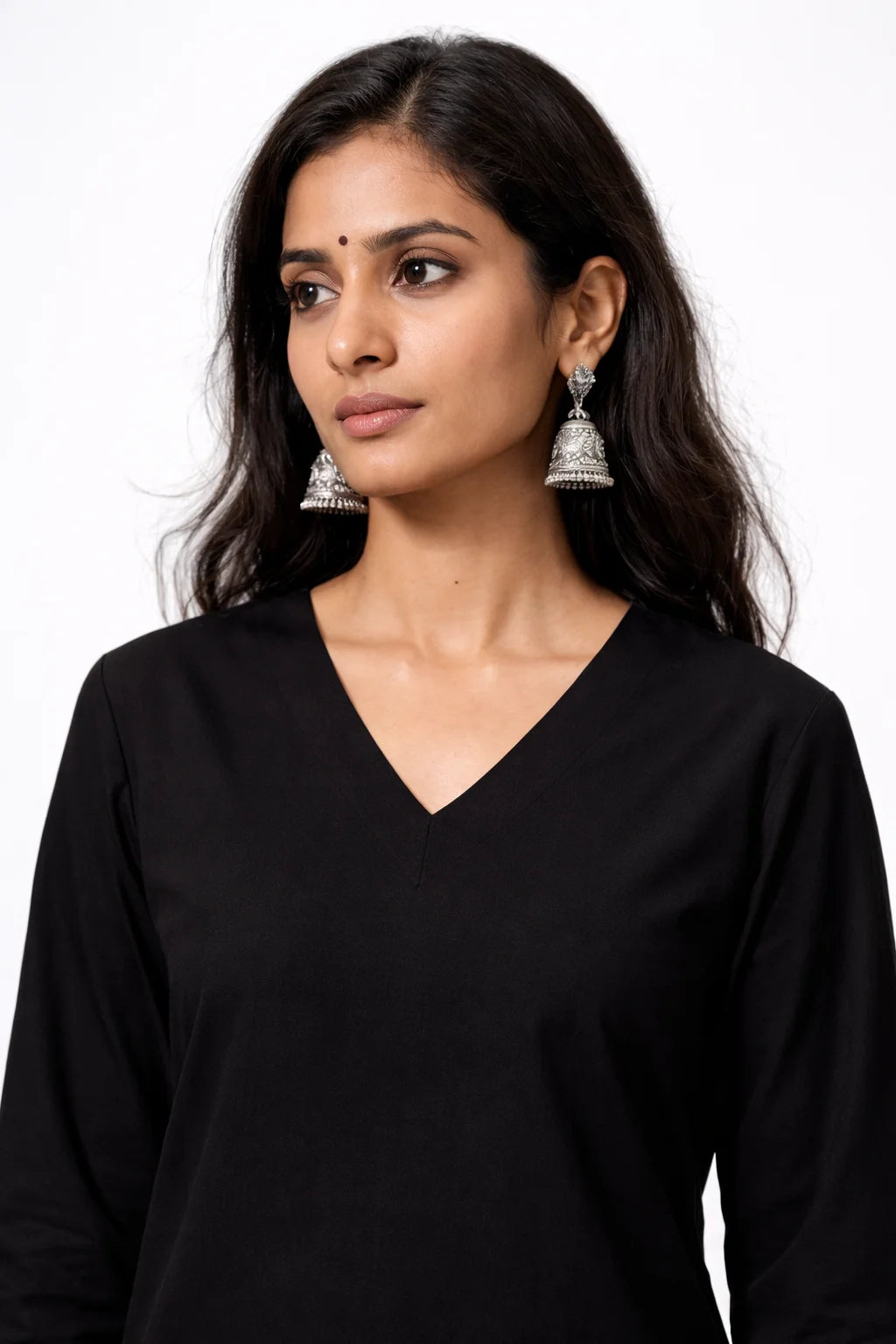 Black V-Neck Straight Kurti