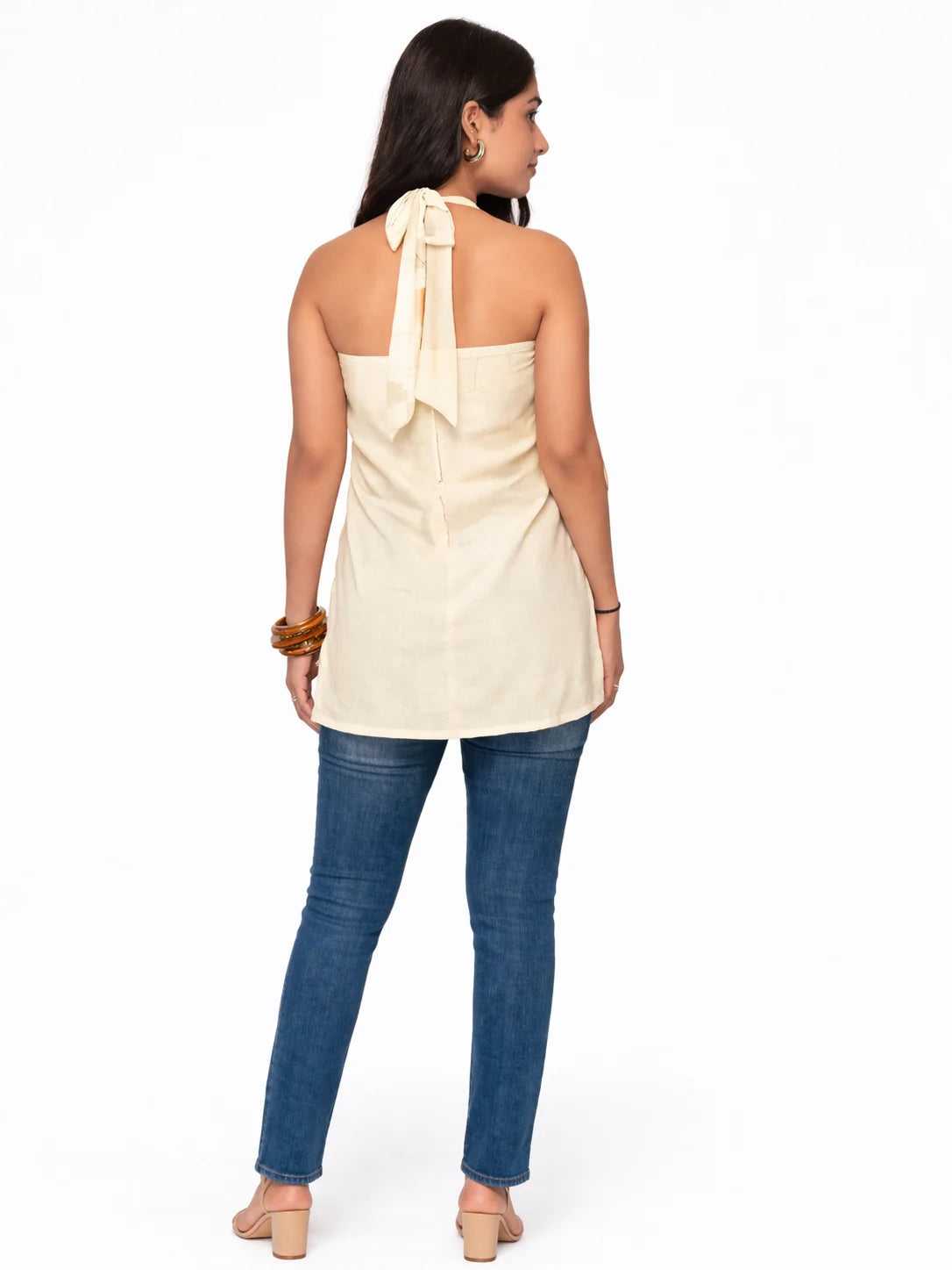 Minimal Halter Neck Bbeige Kurti