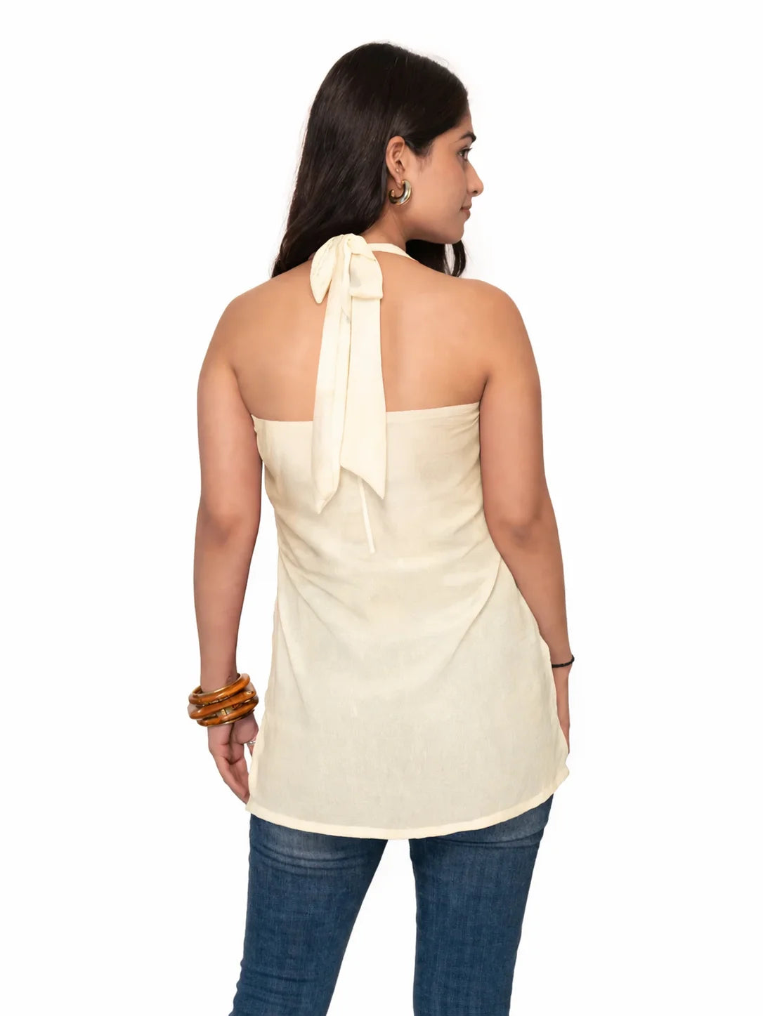 Minimal Halter Neck Bbeige Kurti