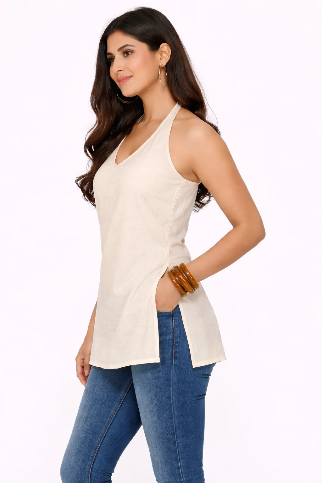 Minimal Halter Neck Bbeige Kurti