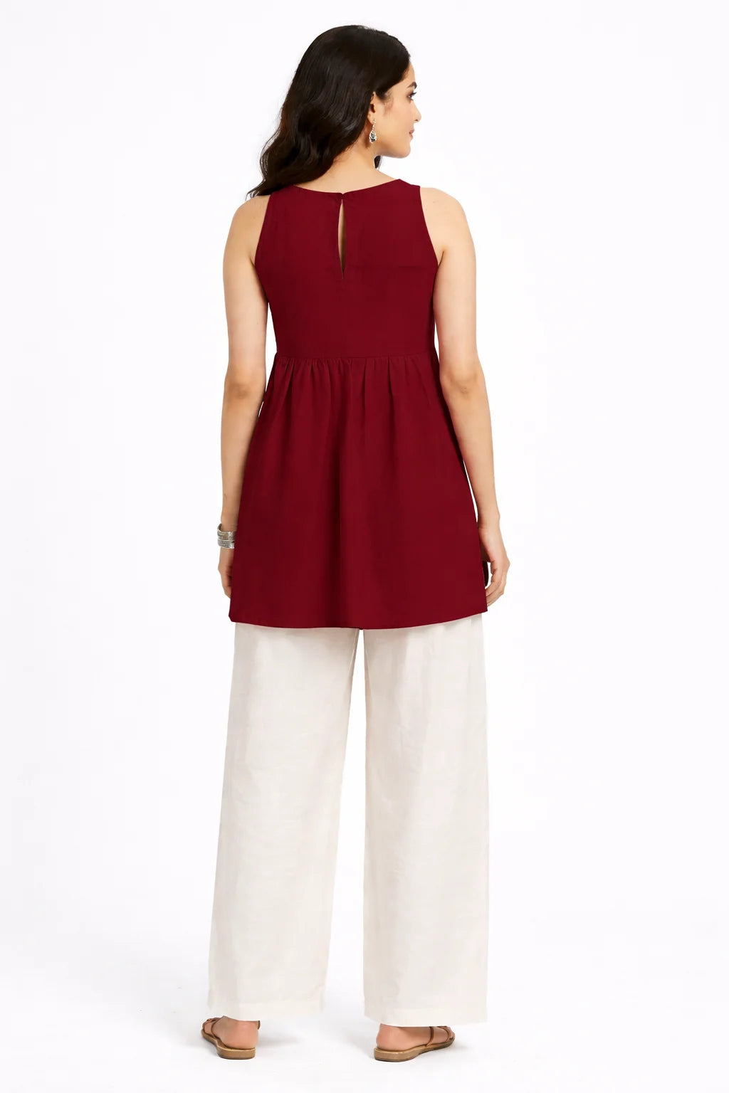 Marron Sleeveless Gathered Tunic