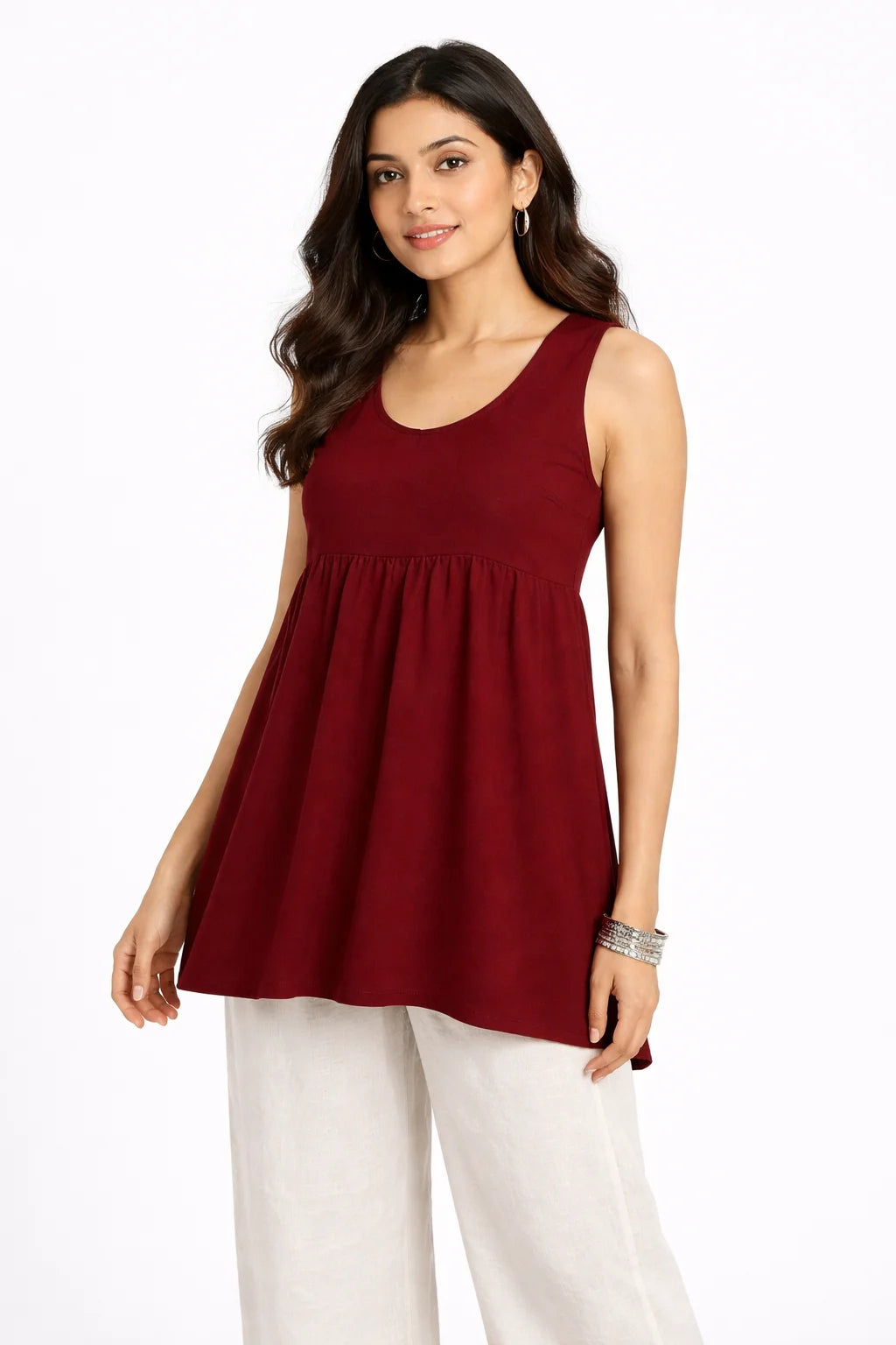 Marron Sleeveless Gathered Tunic