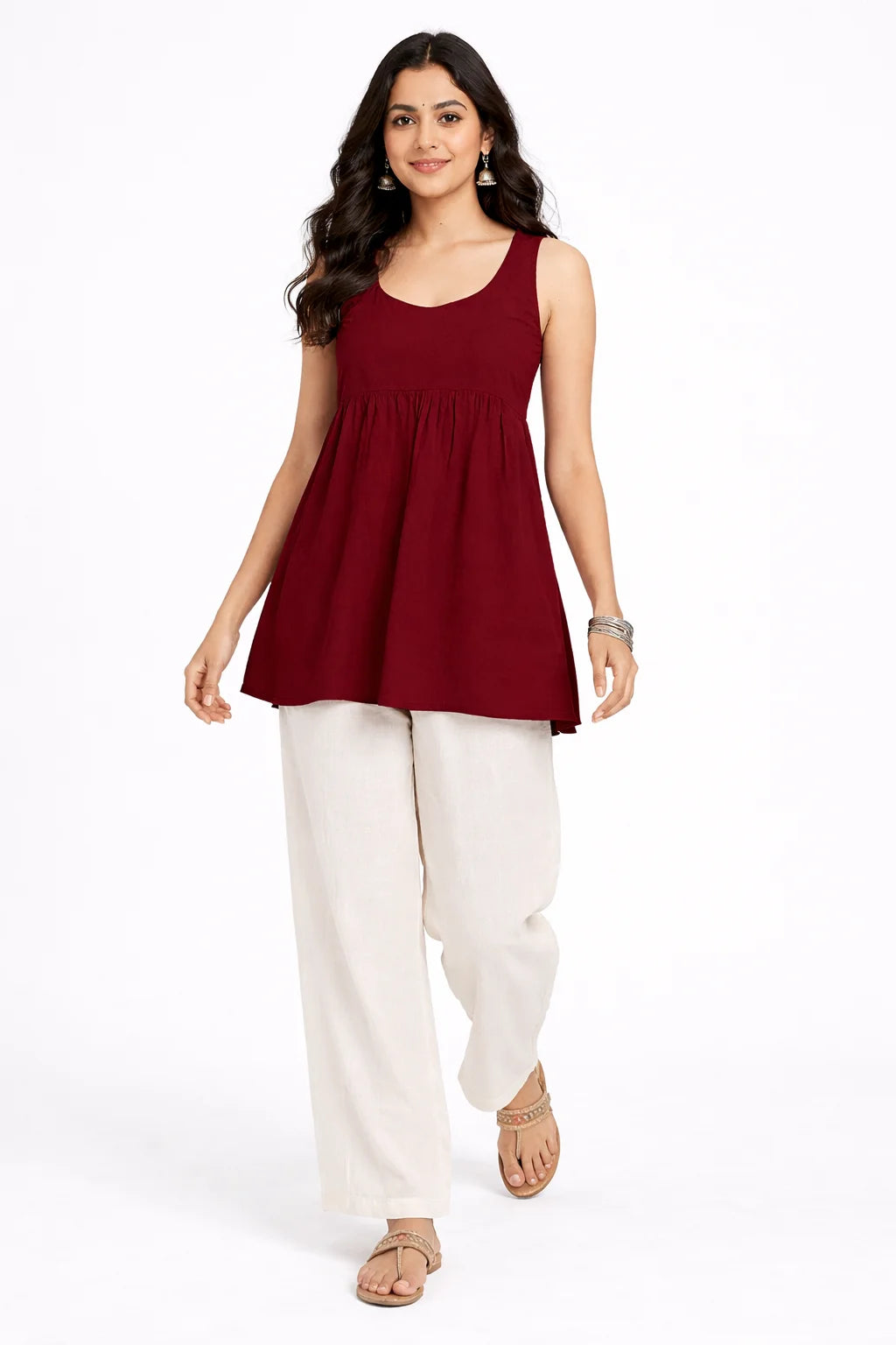 Marron Sleeveless Gathered Tunic
