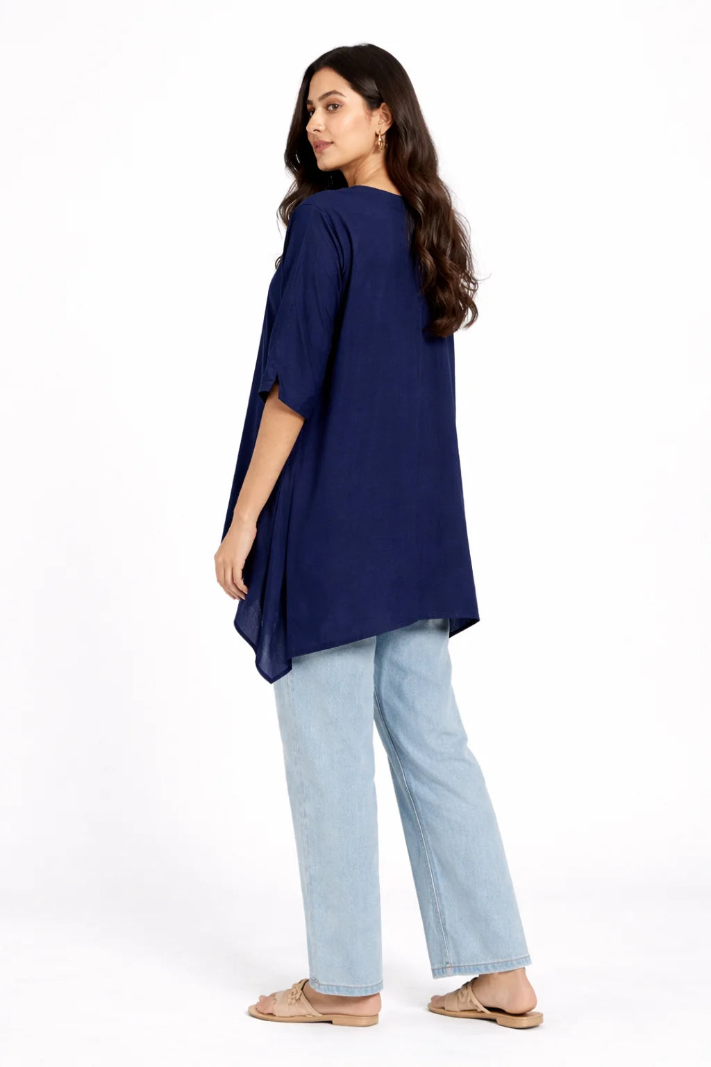 Navy Blue Asymmetrical V-Neck Tunic