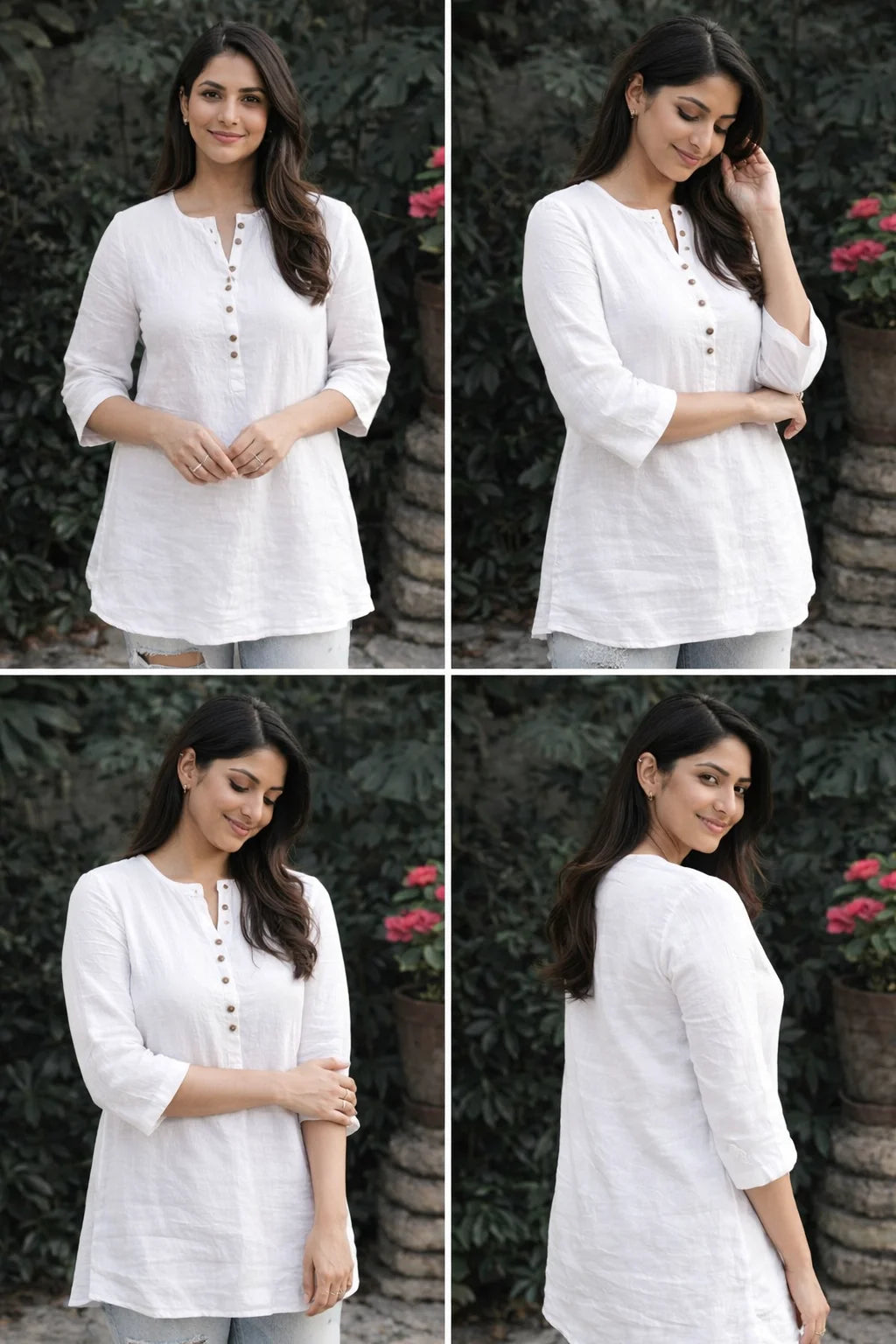 Classic White Button-Detail Linen Kurta