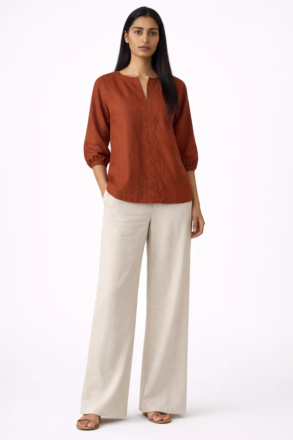 Elegant Rust Notch Neck Top