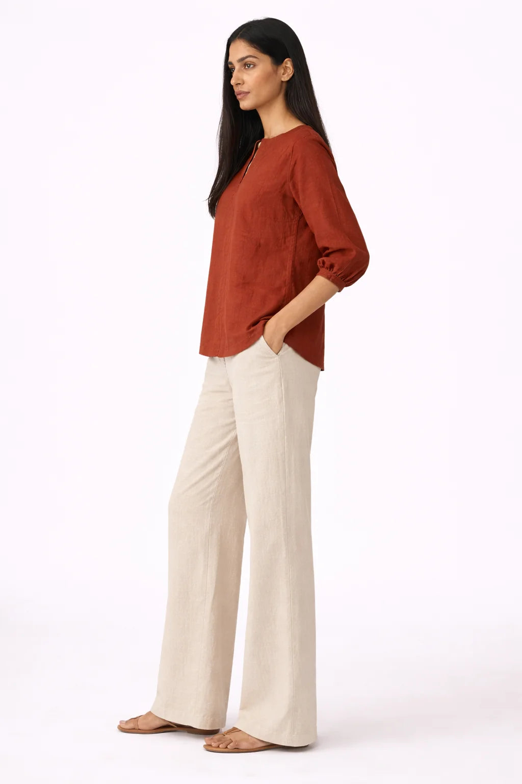 Elegant Rust Notch Neck Top