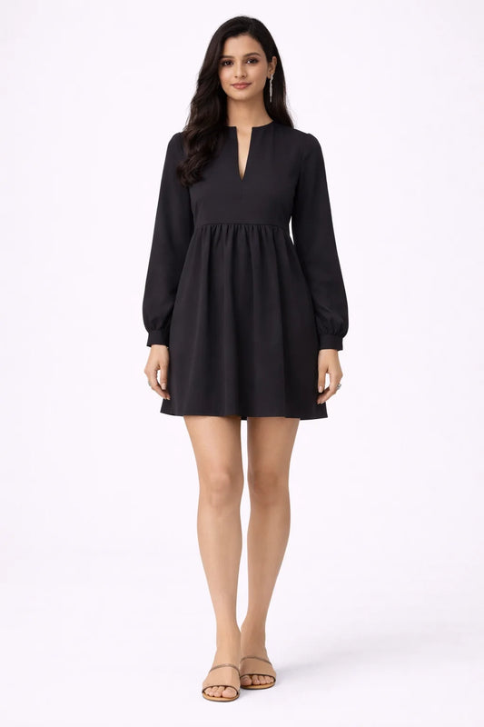 Elegant Black Gathered Mini Dress