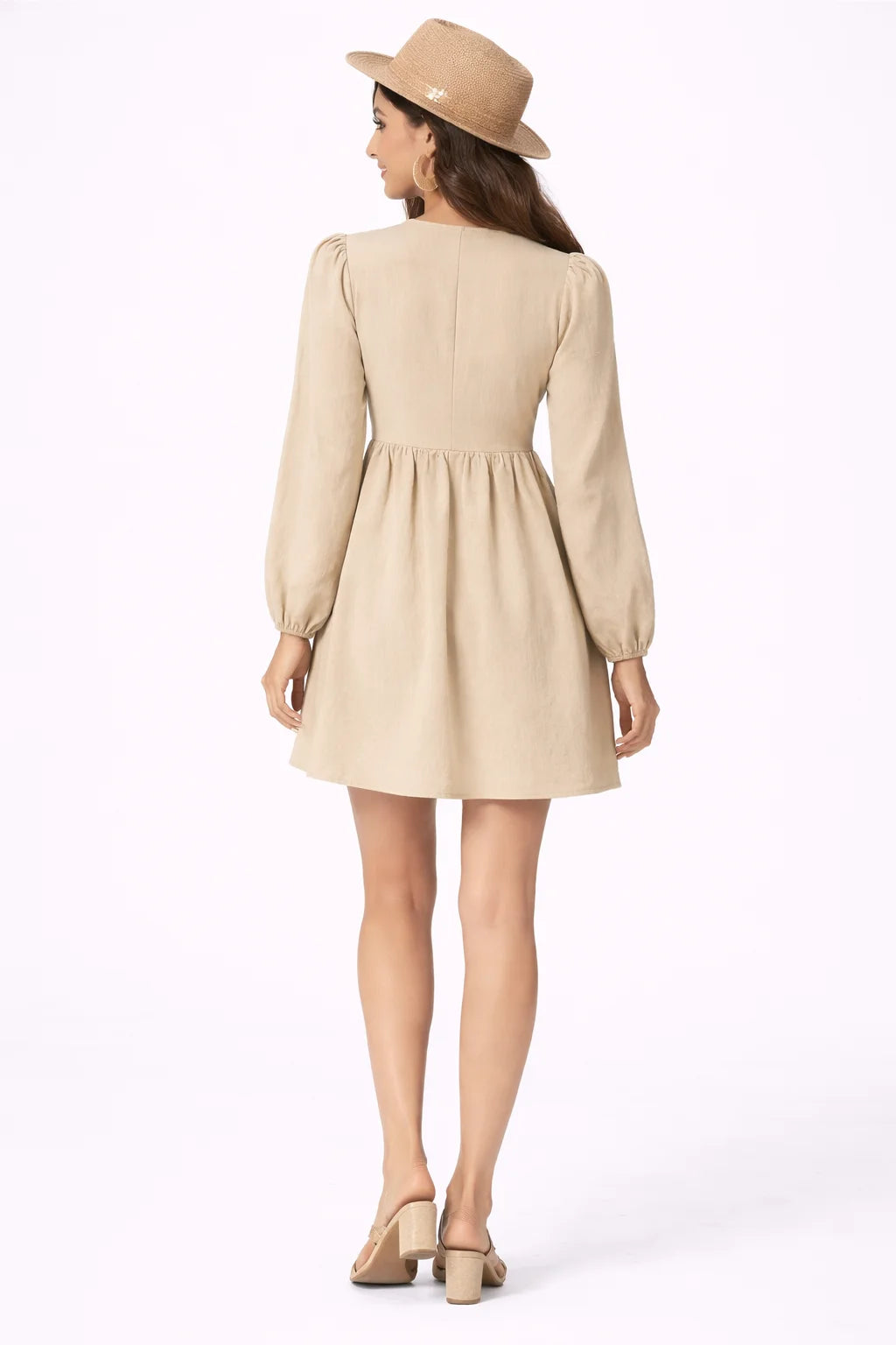Elegant Beige Gathered Mini Dress