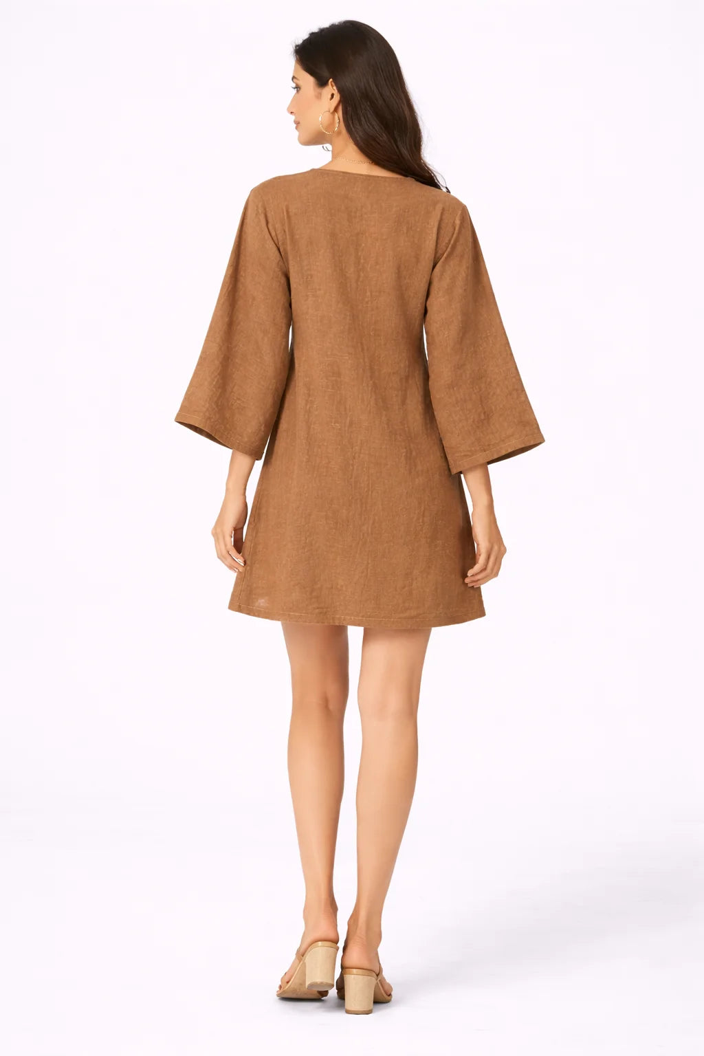 Elegant Coffee Brown V-Neck Mini Dress