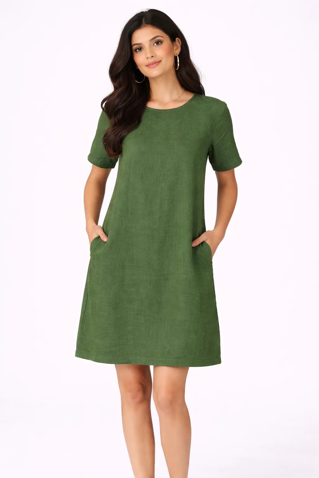 Classic Olive Green A-Line Pocket Dress