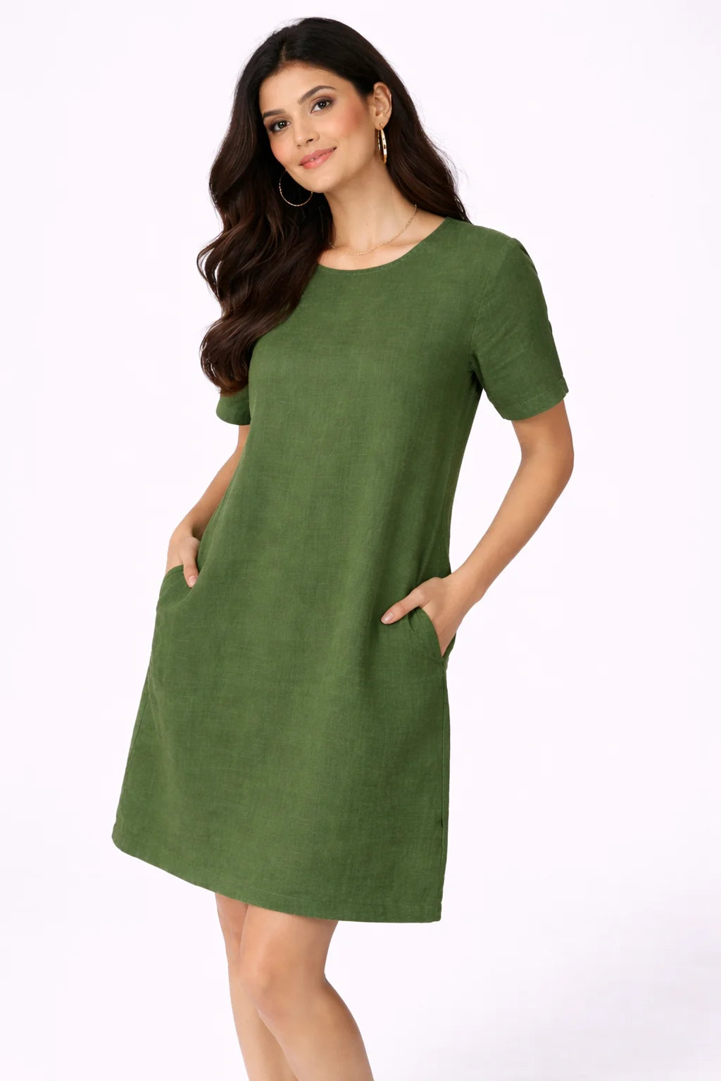Classic Olive Green A-Line Pocket Dress