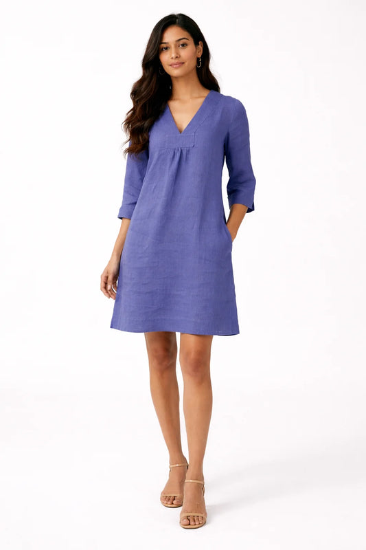 Elegant Blue V-Neck A-Line Dress
