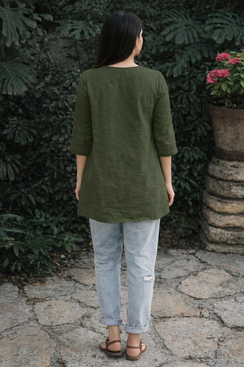 Olive Green Button-Down Linen Tunic