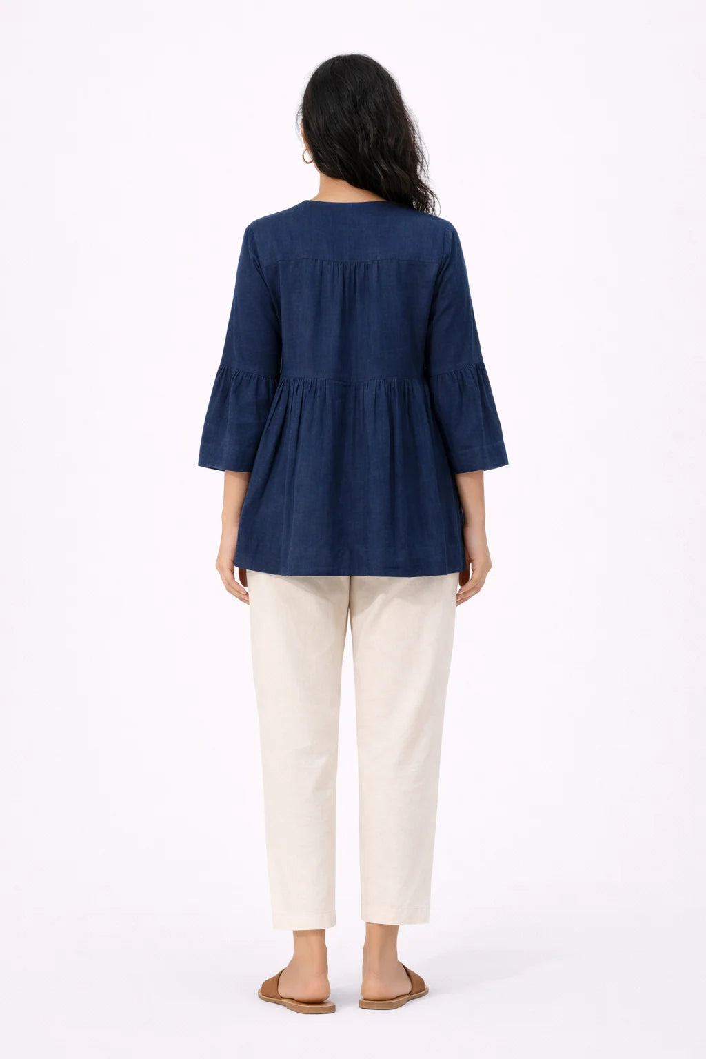Elegant Navy Blue Flared Top