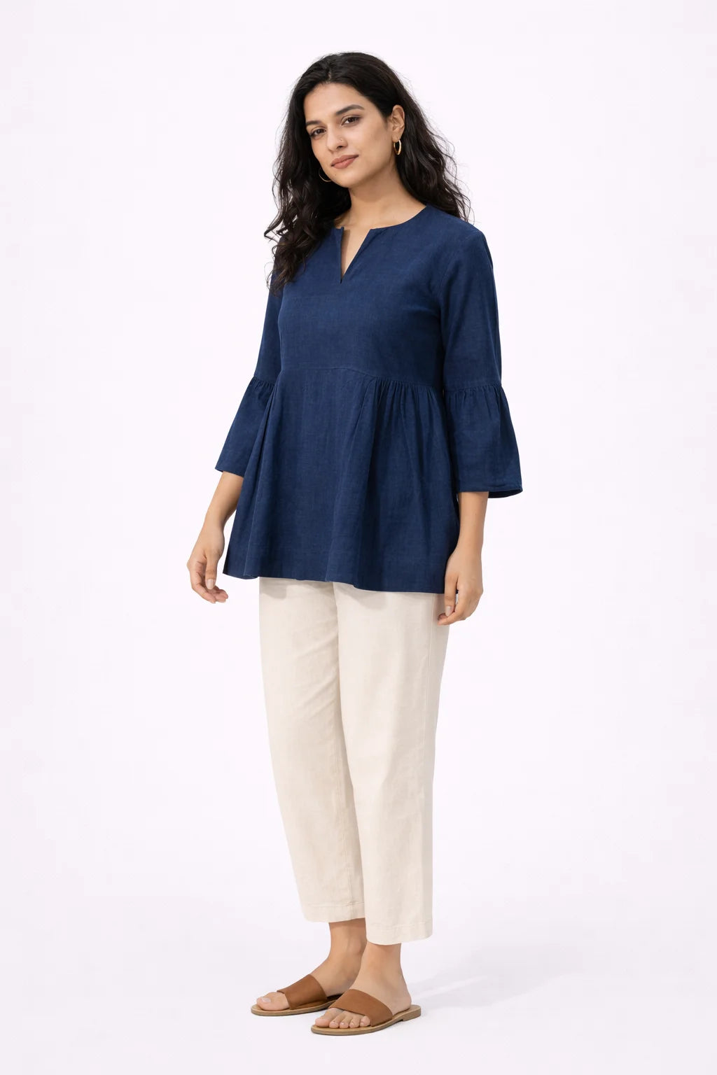 Elegant Navy Blue Flared Top
