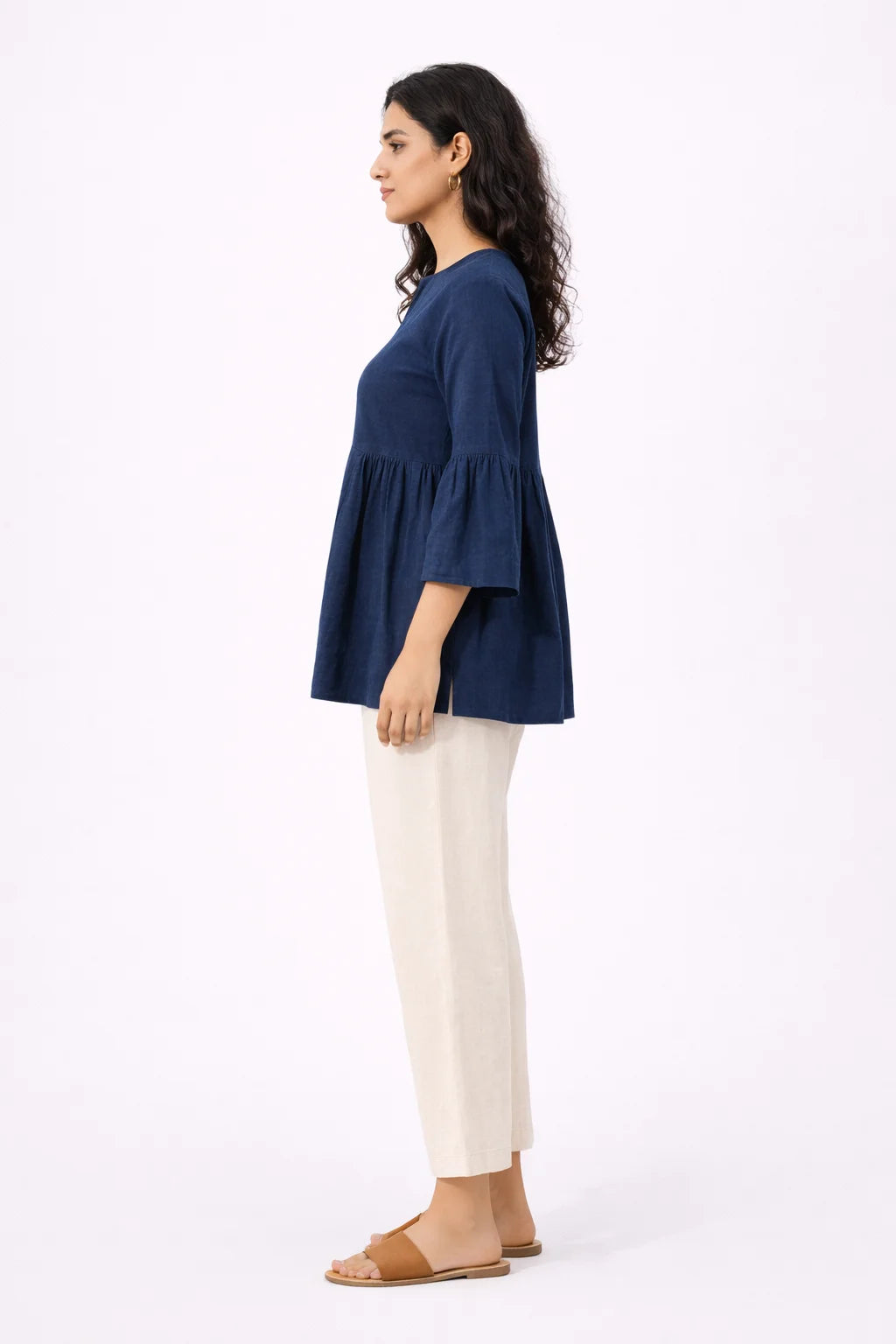 Elegant Navy Blue Flared Top