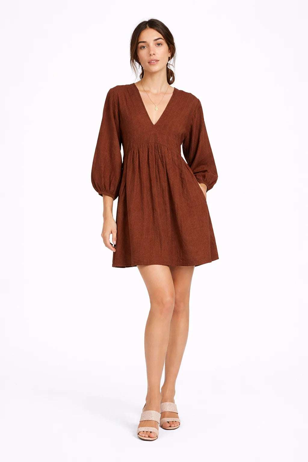 Elegant Rust Gathered Mini Dress