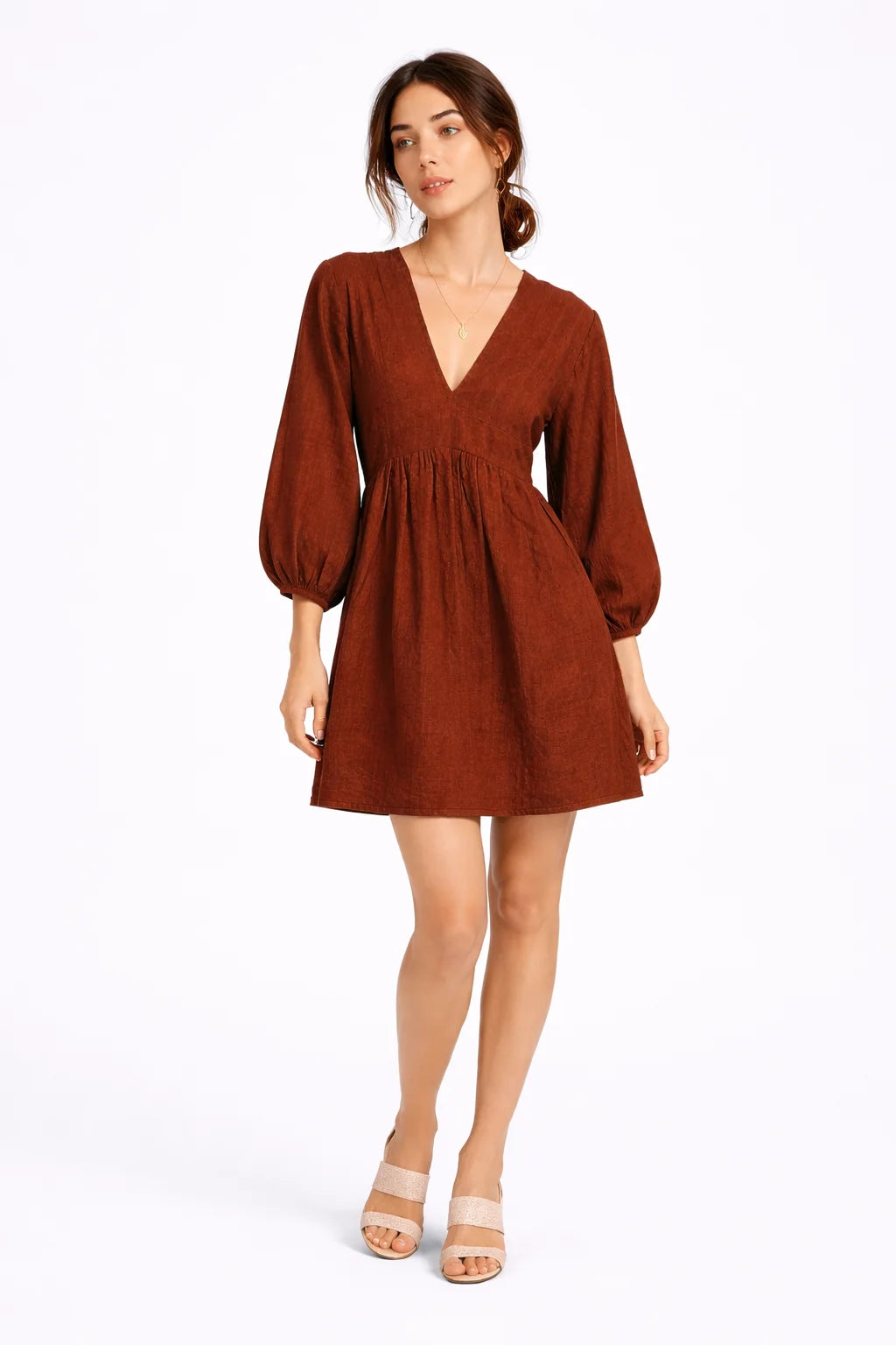 Elegant Rust Gathered Mini Dress