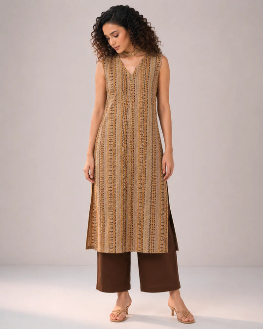 BEHTARIN KURTA PANT SET BROWN