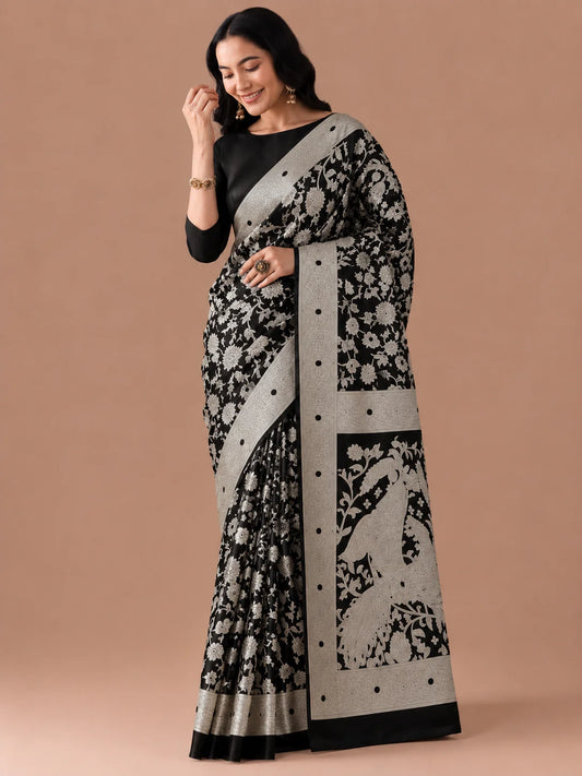 THE SAREE PROJECT WHITE BLACK FLORAL PRINT