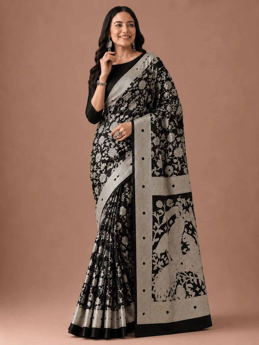 THE SAREE PROJECT WHITE BLACK FLORAL PRINT