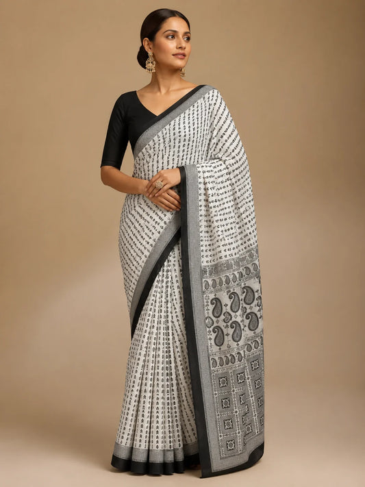 THE SAREE PROJECT WHITE BLACK TRIANGLE PRINT