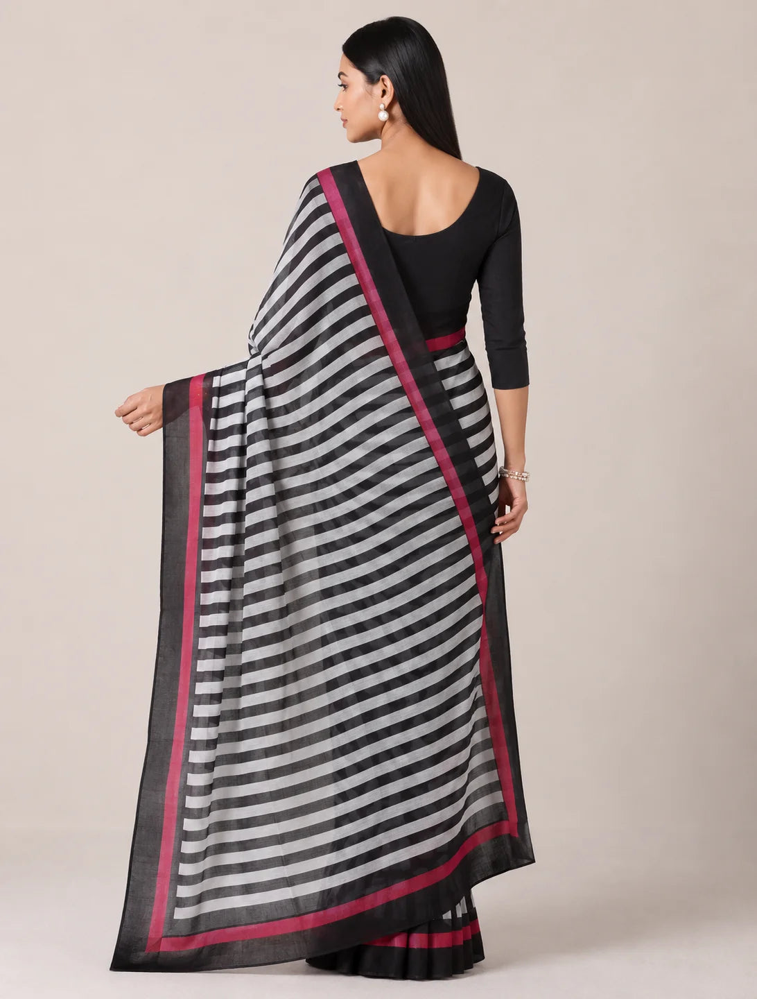 THE SAREE PROJECT WHITE BLACK STRIPE PRINT