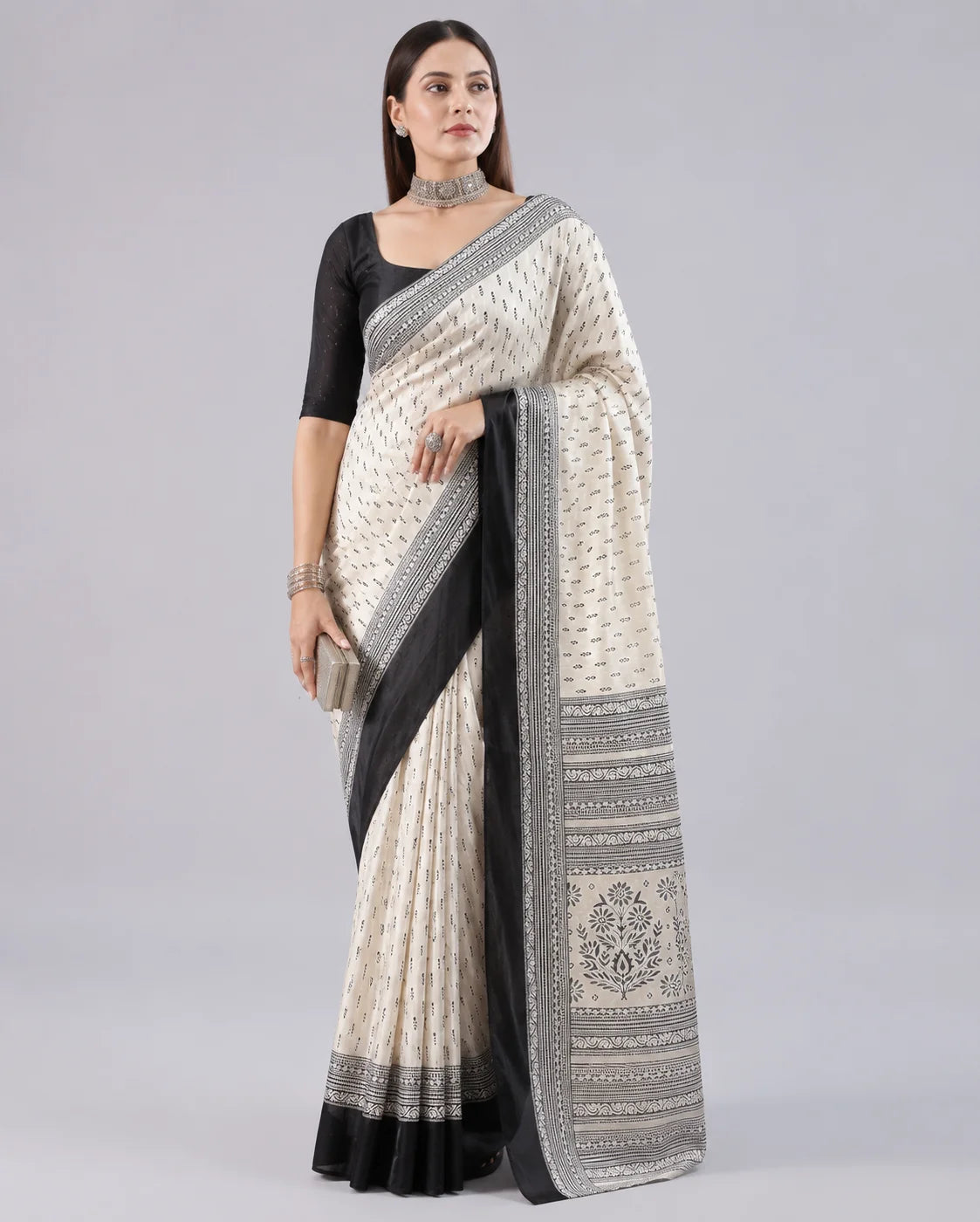 The Saree Project Off-White Black Buti