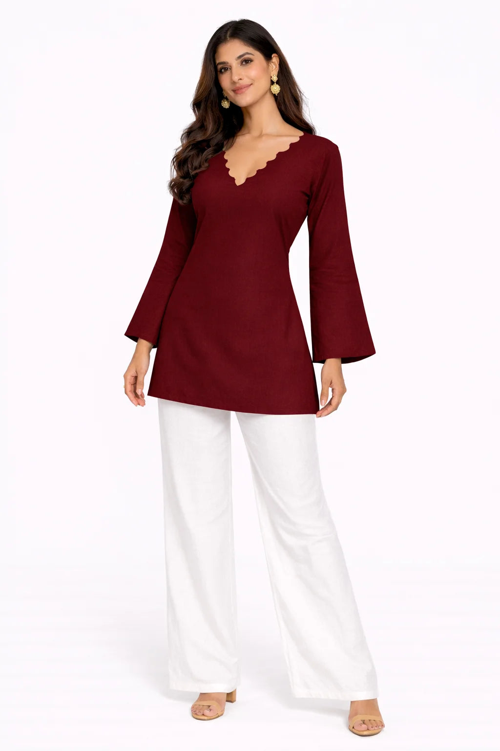 Maroon Scalloped Neck Kurti