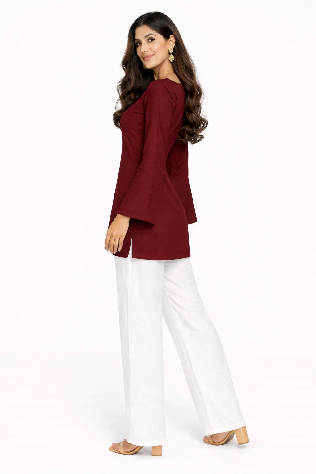 Maroon Scalloped Neck Kurti