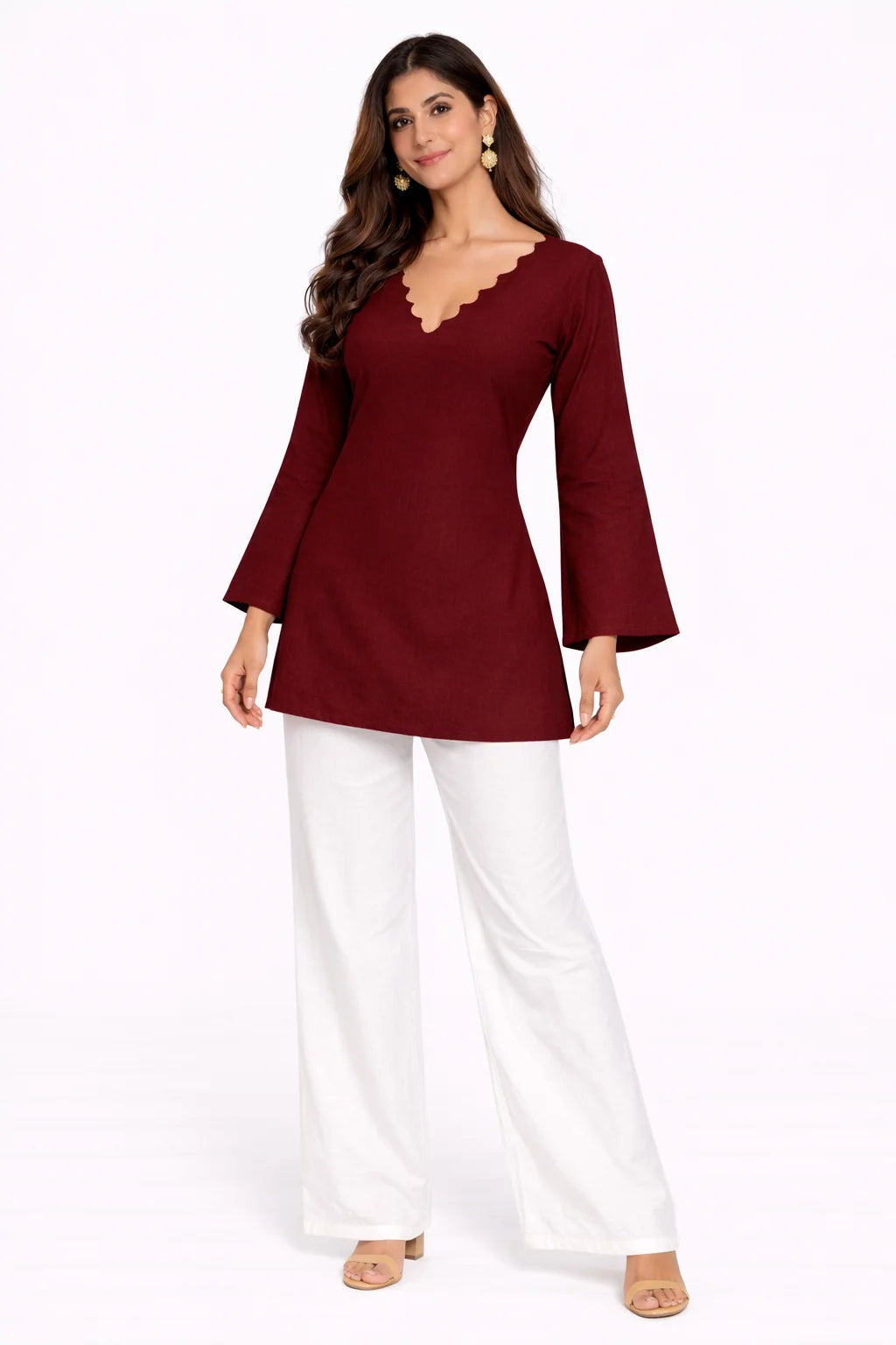 Maroon Scalloped Neck Kurti