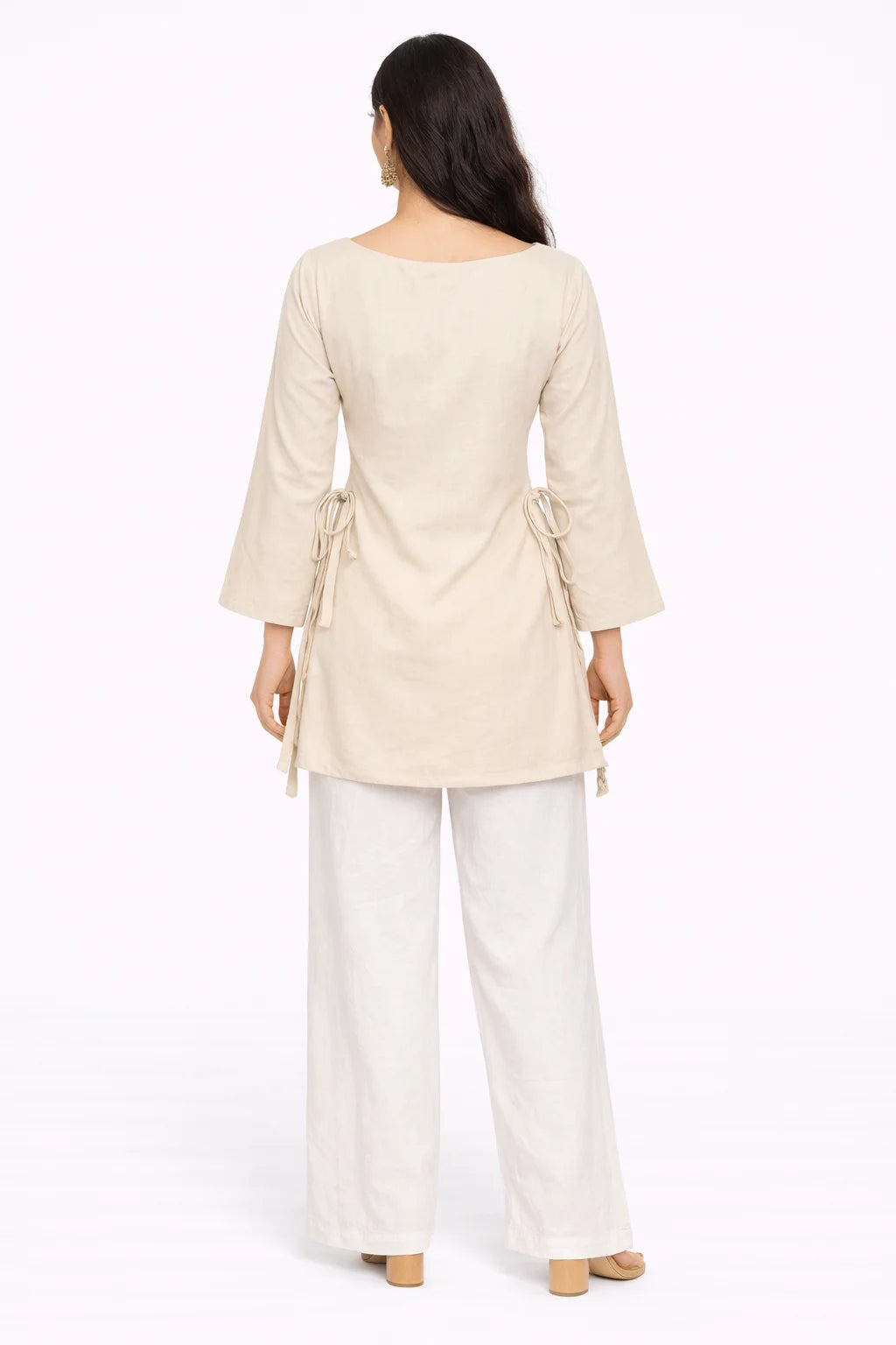 Beige Side Tie Detail Kurti