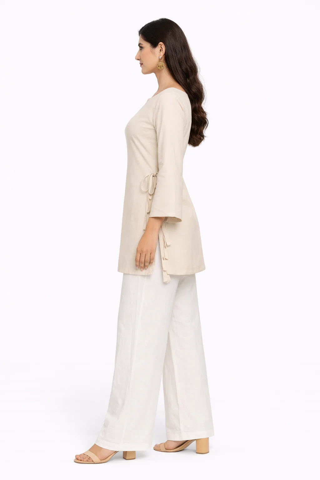 Beige Side Tie Detail Kurti