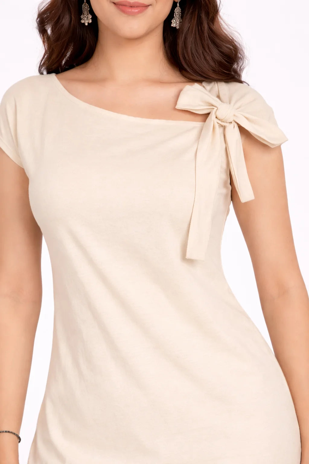 Beige Lace Sleeve Tie-Detail Kurti