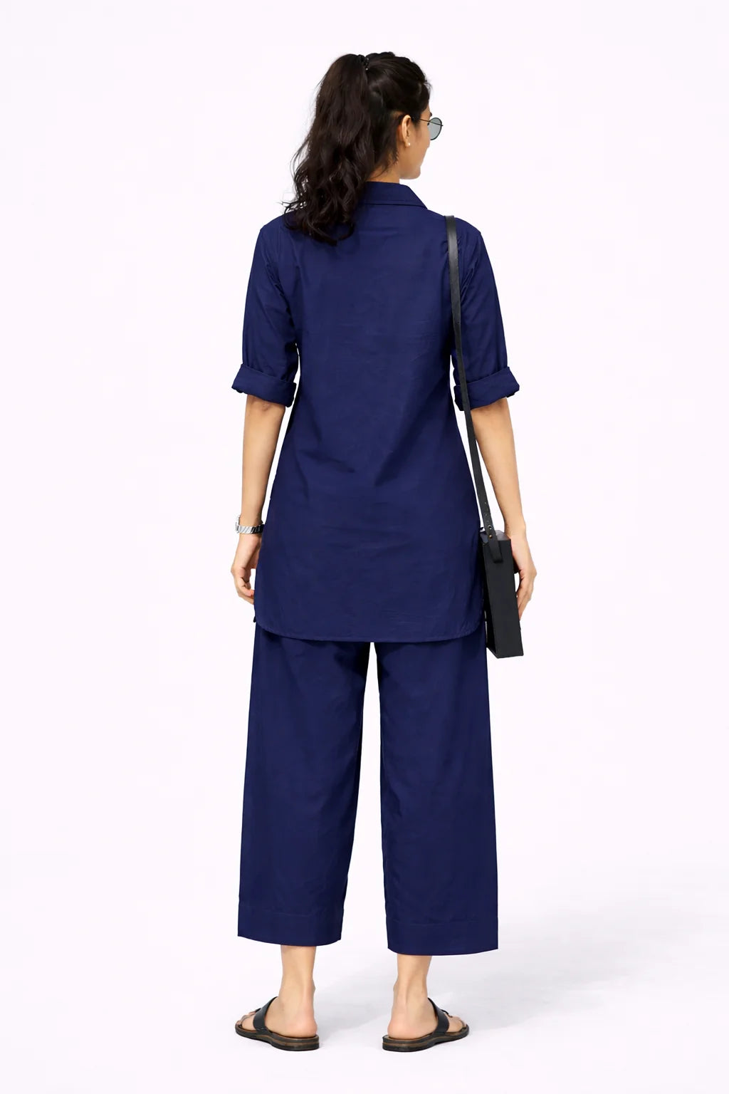 Navy blue Collared Kurta Co-Ord Set
