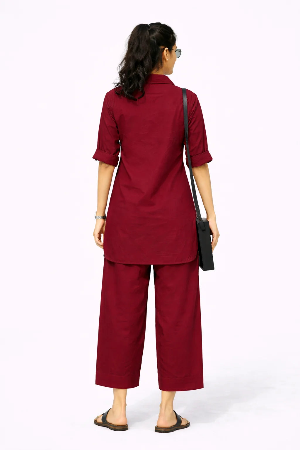 Maroon Collared Kurta Co-Ord Set
