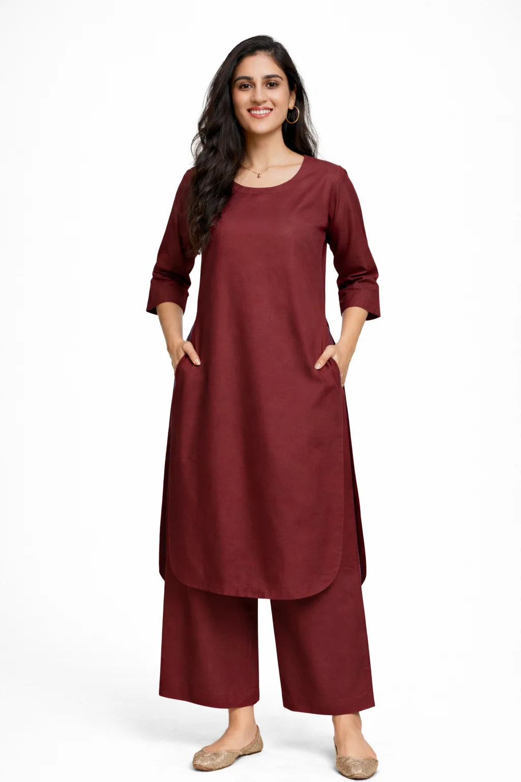 Maroon Straight Kurta with panel