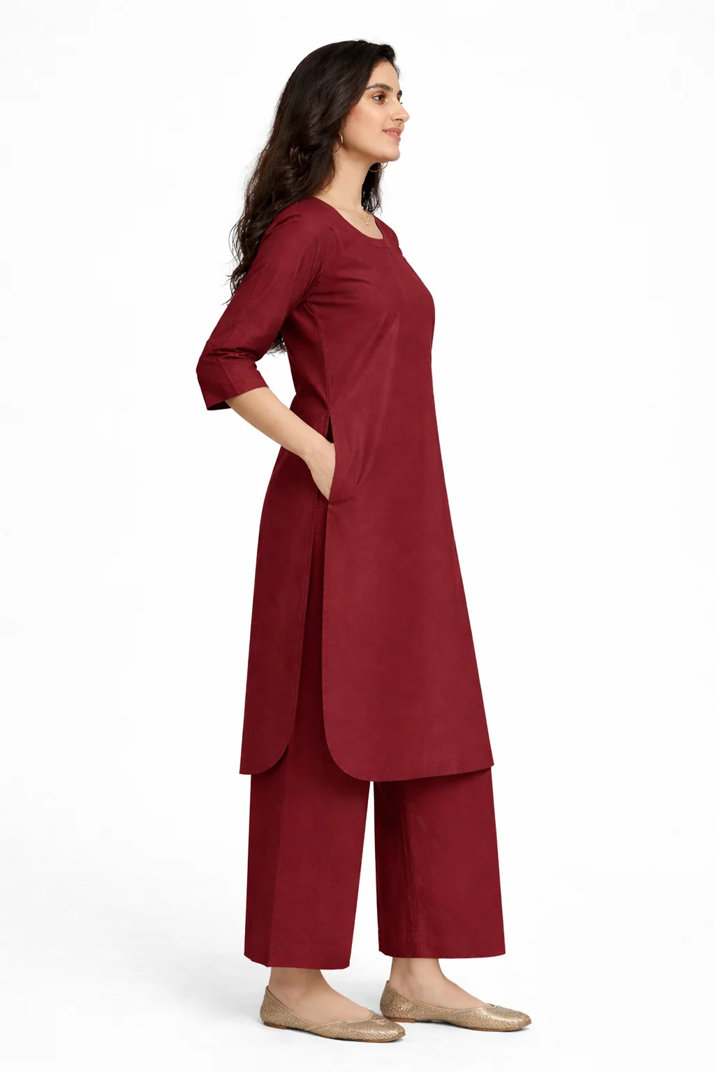 Maroon Straight Kurta with panel