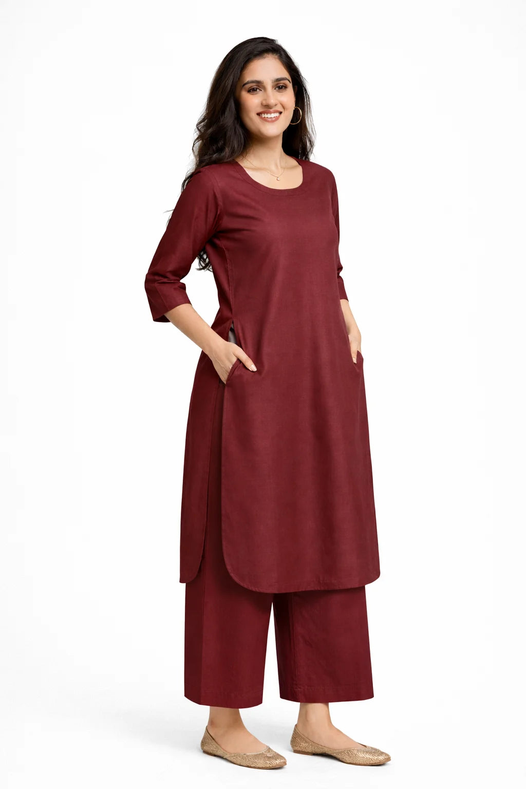 Maroon Straight Kurta with panel