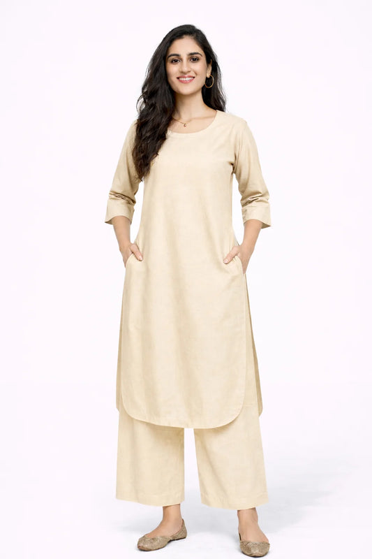 Beige Straight Kurta with panel