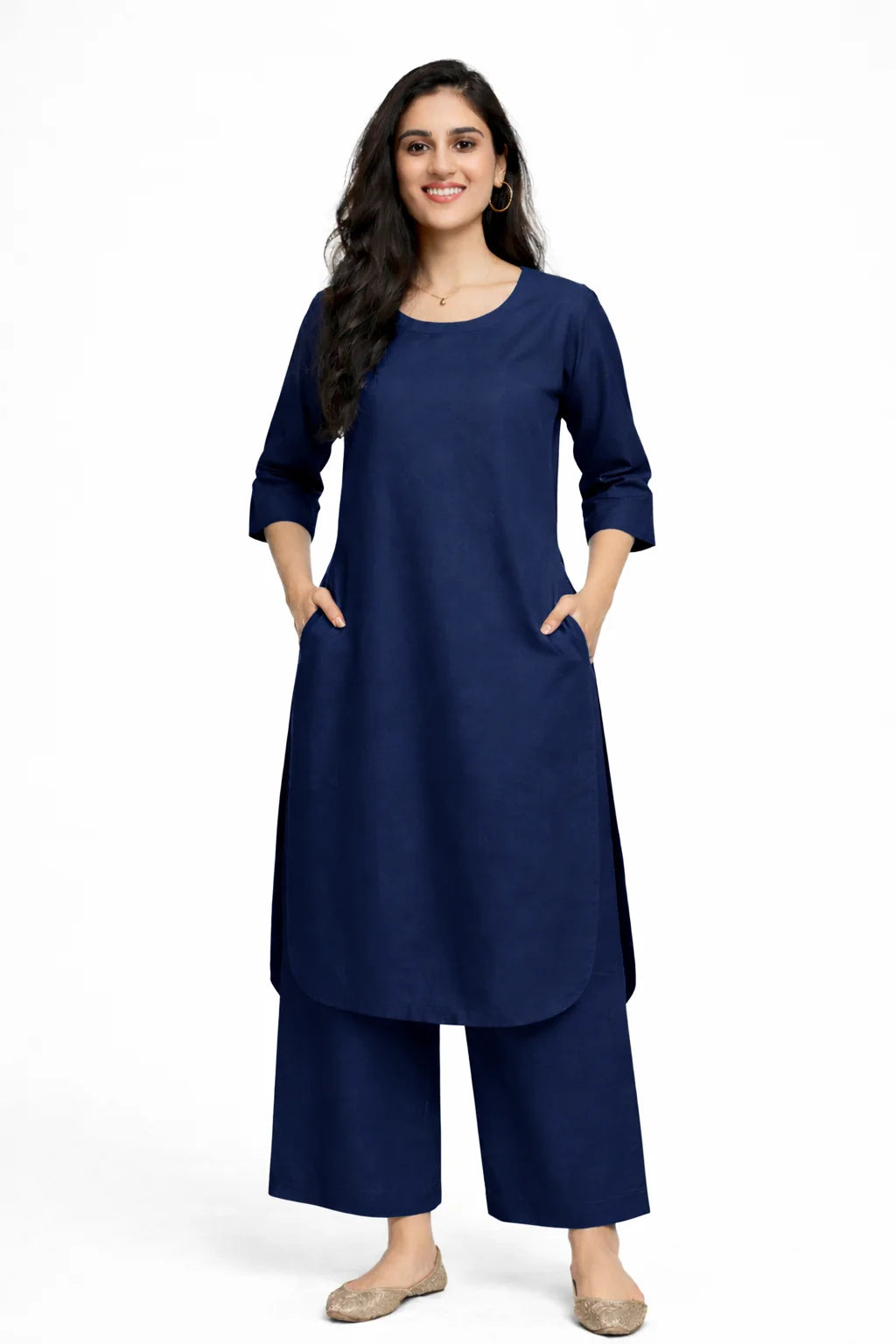 Navy blue Straight Kurta with panel