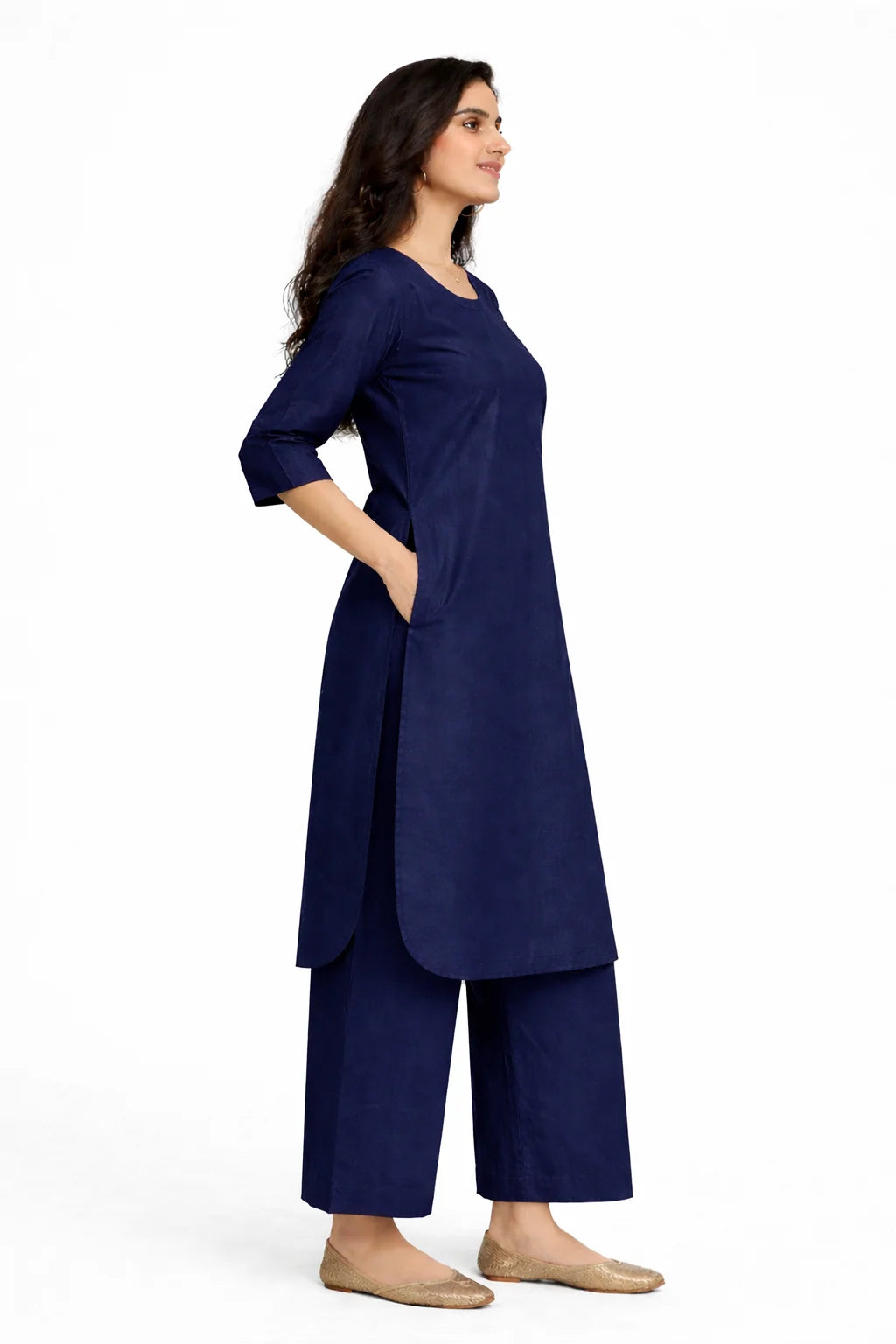 Navy blue Straight Kurta with panel