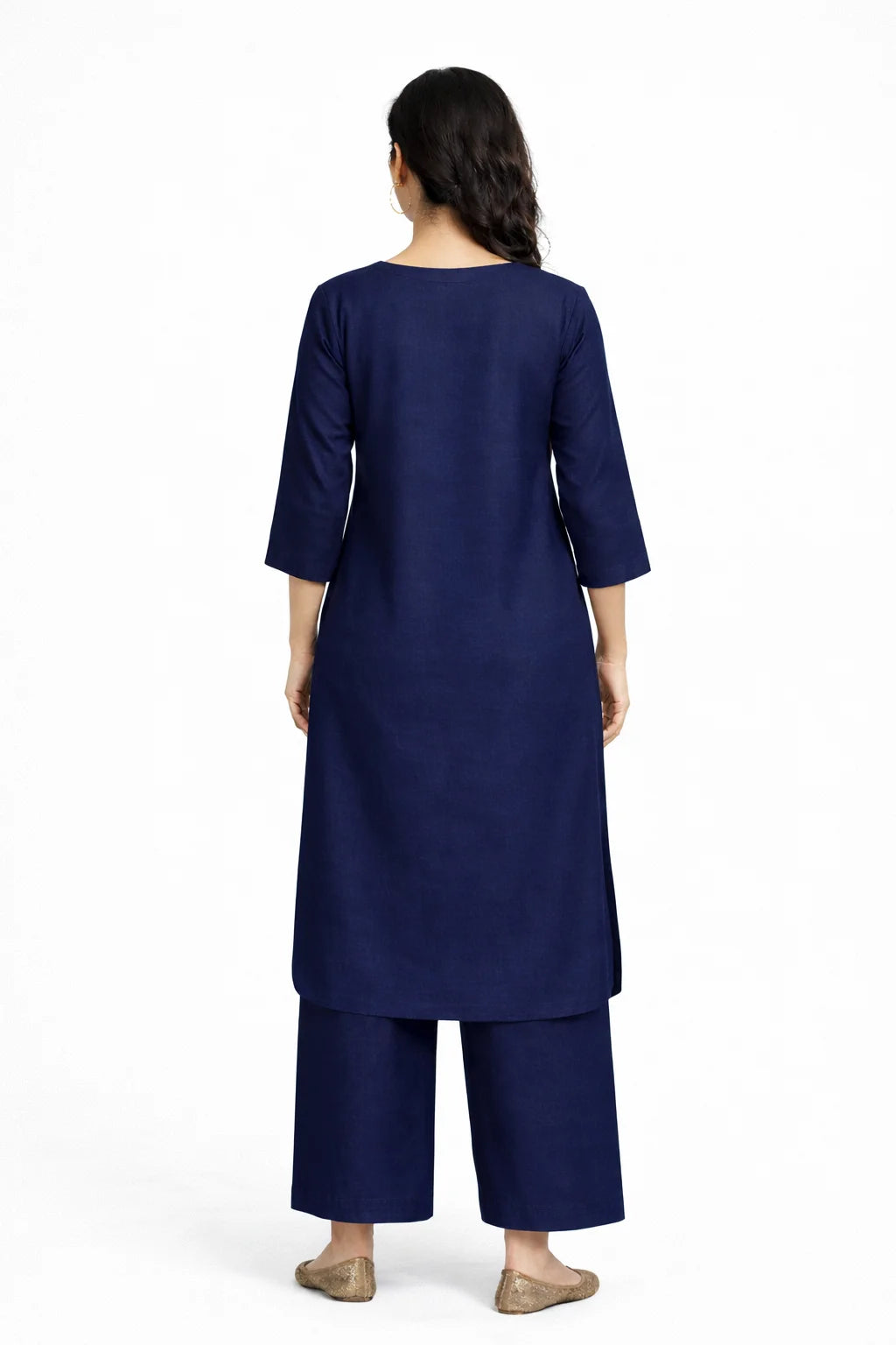 Navy blue Straight Kurta with panel