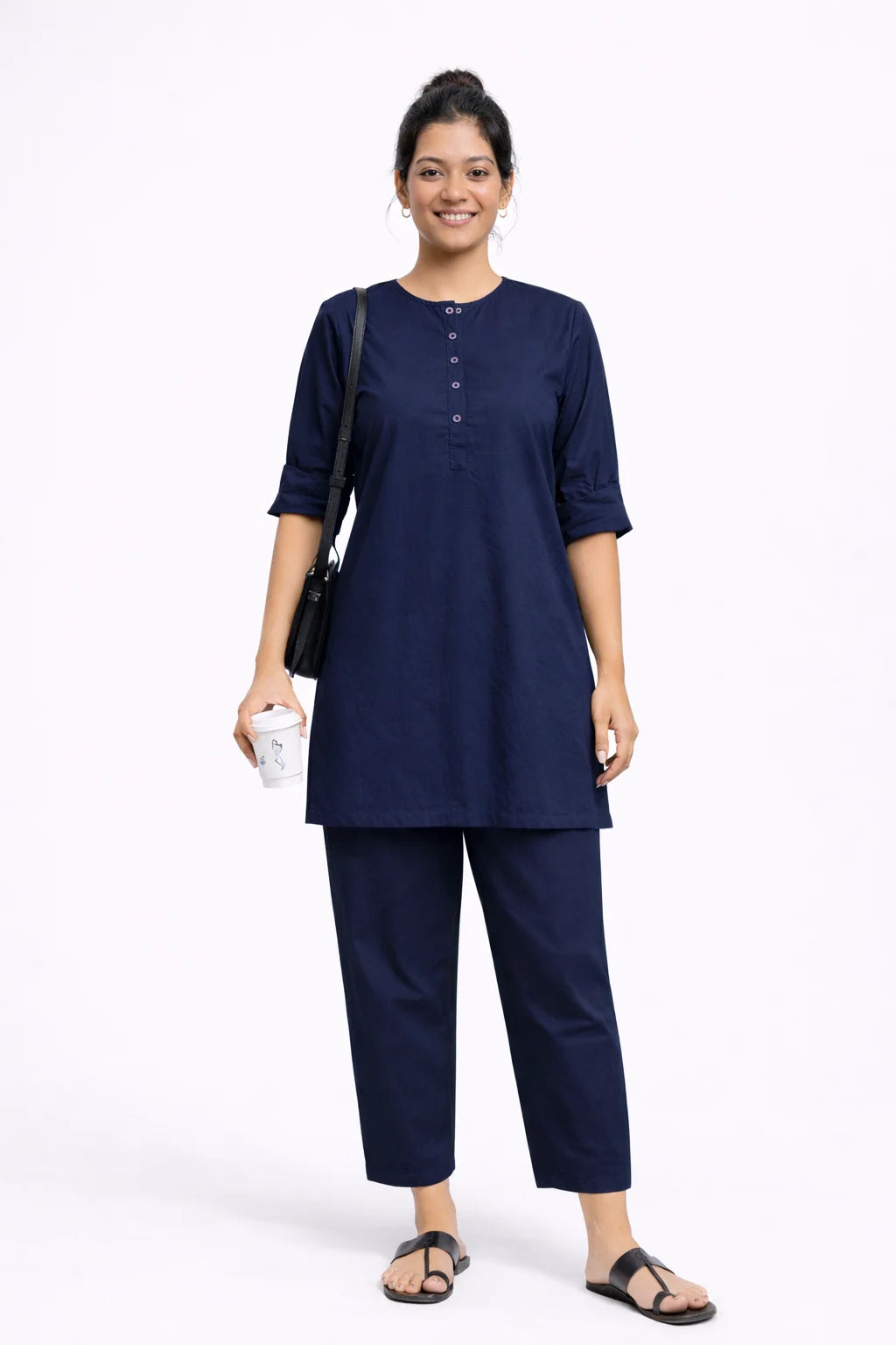 Navy blue Button-Detail Kurta Co-Ord Set