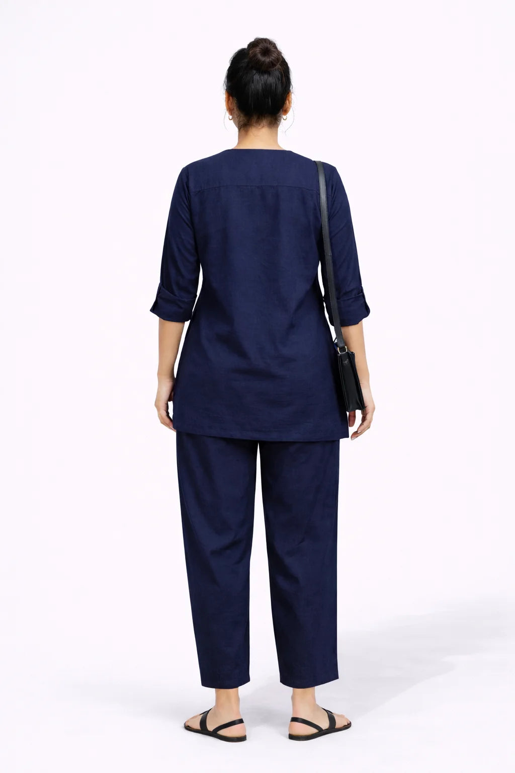 Navy blue Button-Detail Kurta Co-Ord Set