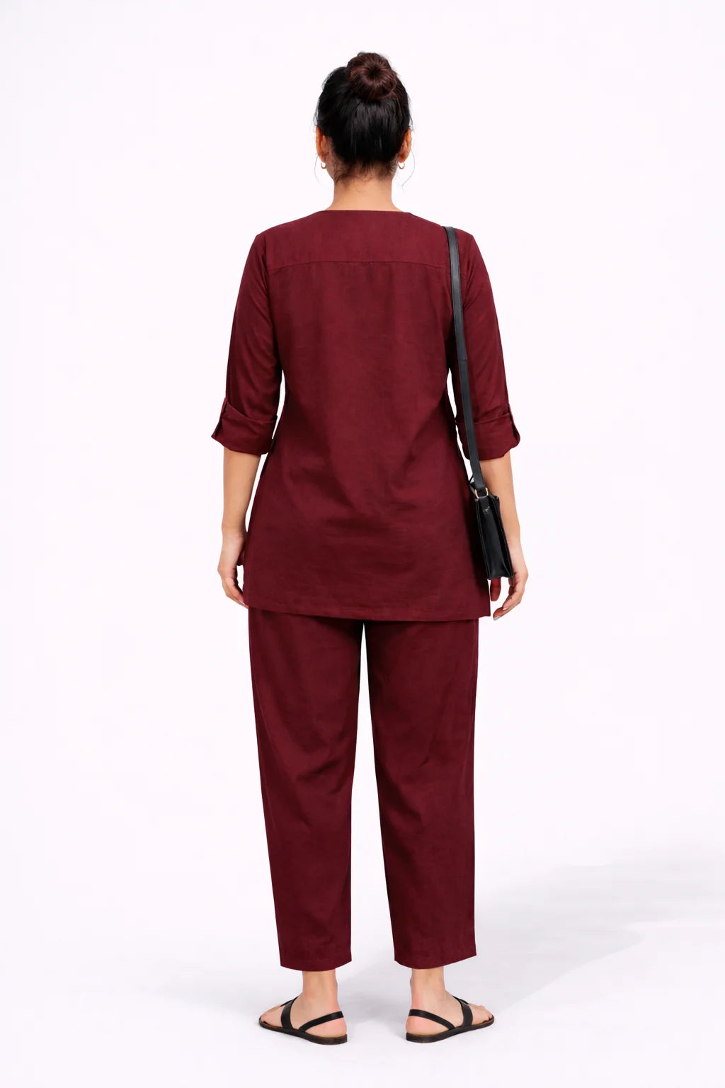 Maroon Button-Detail Kurta Co-Ord Set