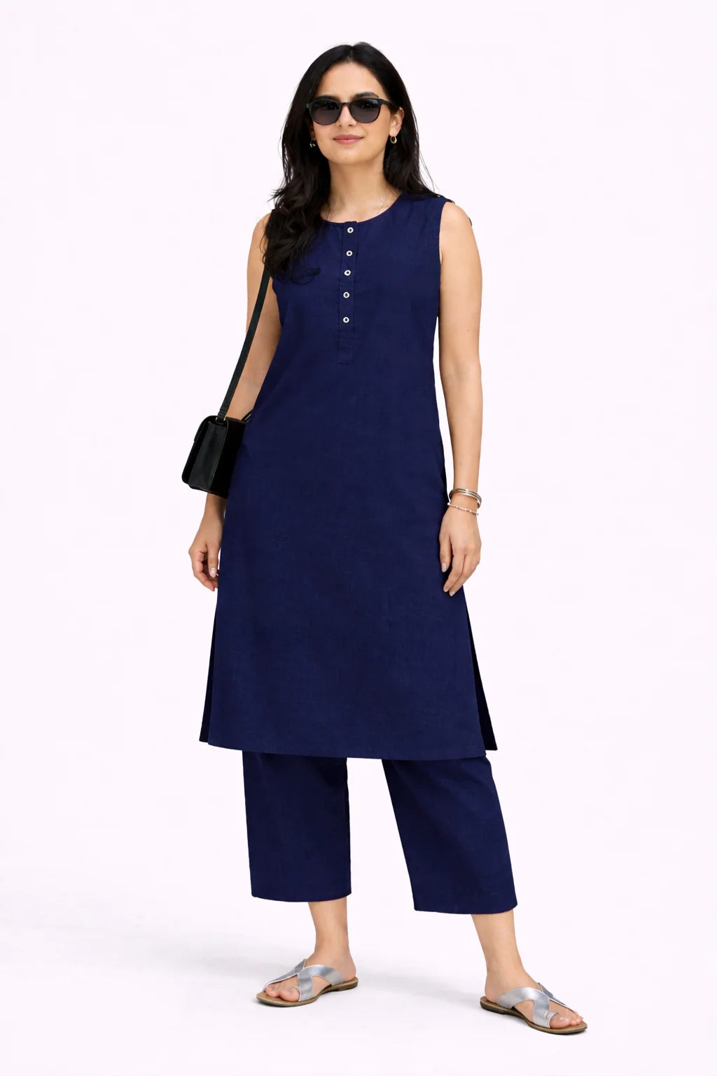 Effortless navy blue Sleeveless Straight Kurta