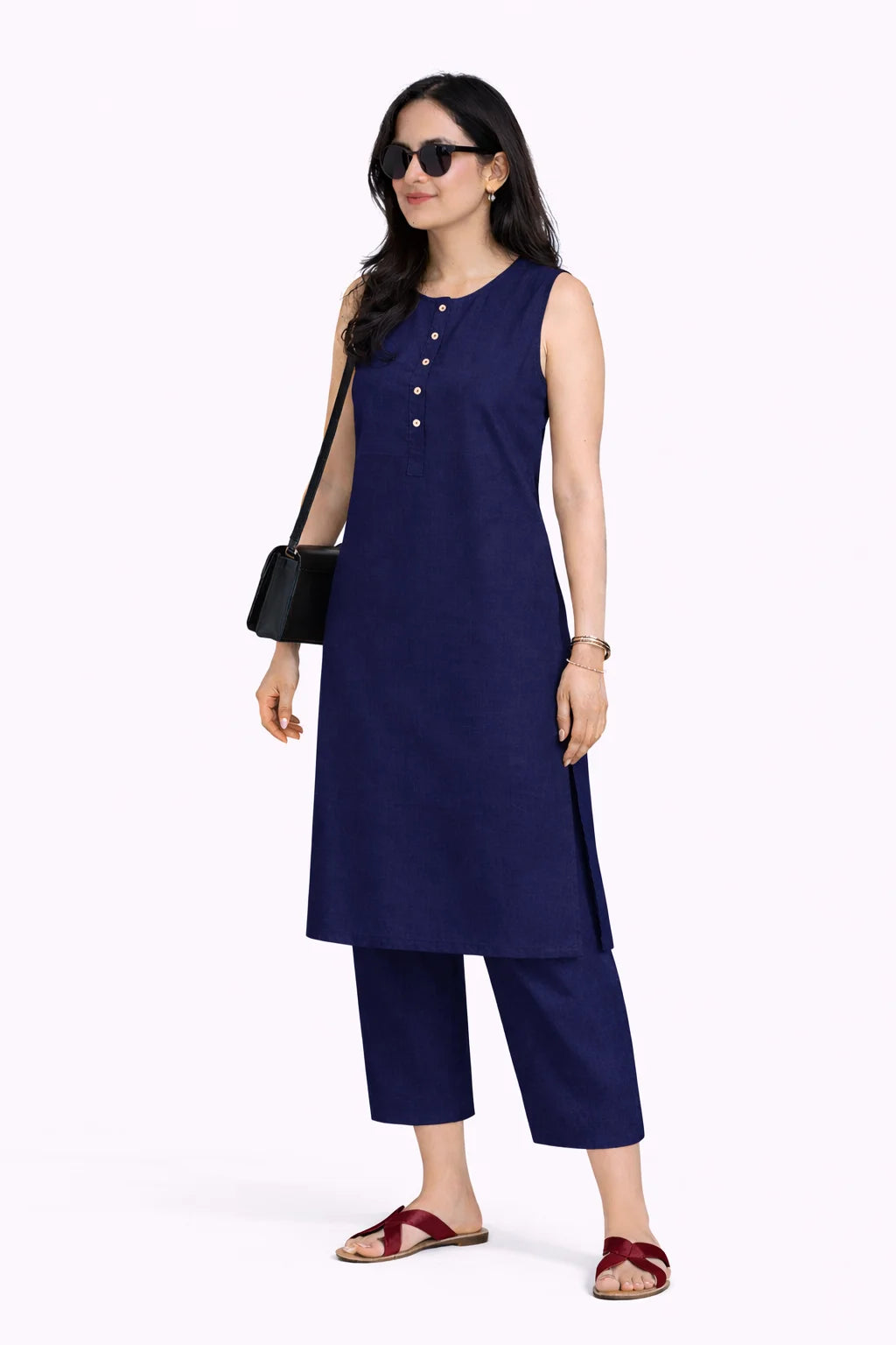 Effortless navy blue Sleeveless Straight Kurta